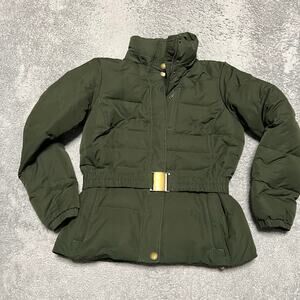 Lands End Coat Womens Small Green Down Jacket Belted